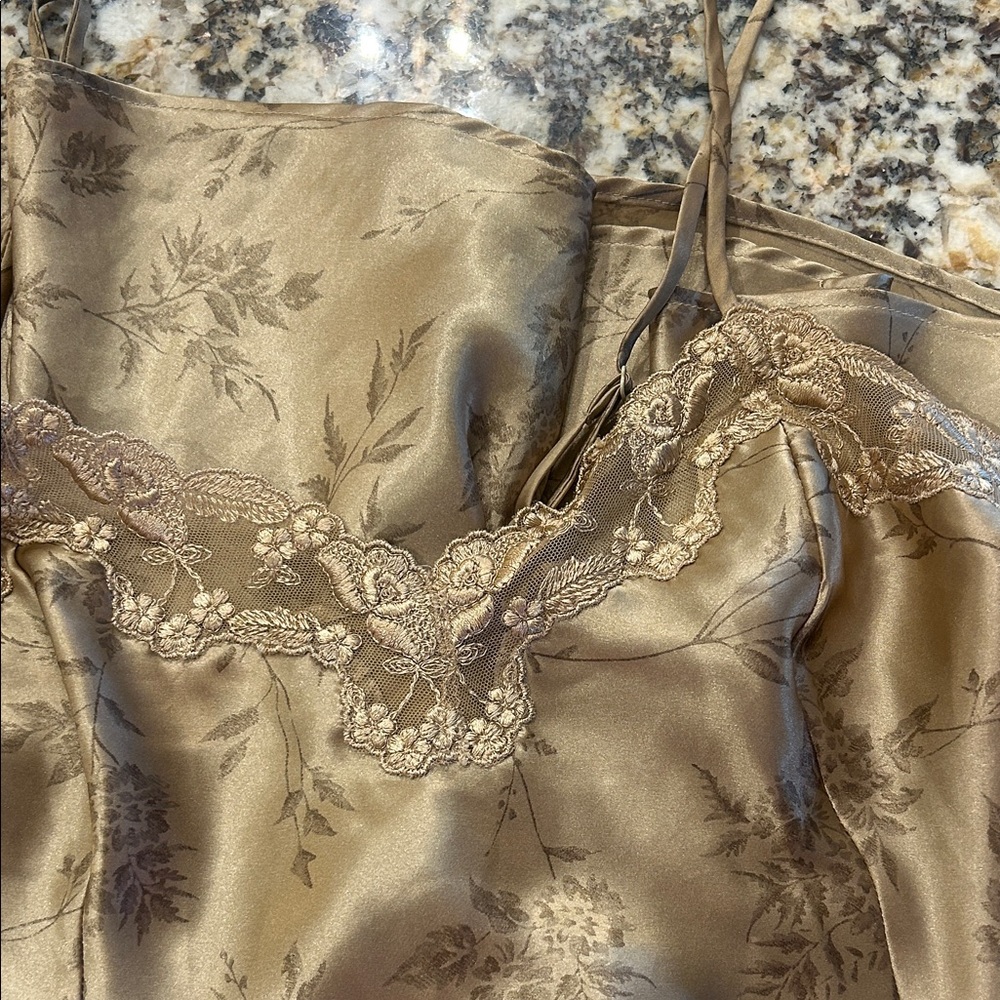 Victoria Secret Silk-Feel Lace Trim Chemise - Gold